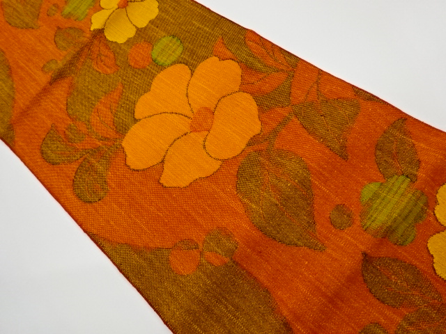 JAPANESE KIMONO / VINTAGE NAGOYA OBI / MAWATA TSUMUGI / WOVEN FLORAL PLANTS